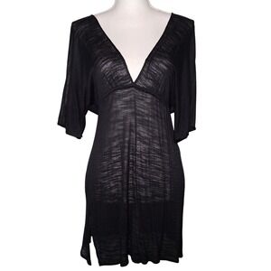 Vitamin A Paradise Plunge Swim Coverup S Tunic‎ Black Viscose V-Neck USA Made